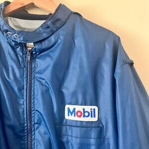 Vintage Whang Mobil Blue Bomber Jacket w/ Pegasus Patch | Size XXL